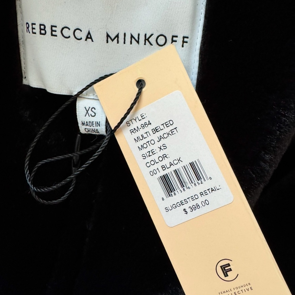 NWT REBECCA MINKOFF Black Faux Leather Oversized Shearling Moto Jacket - Picture 5 of 5